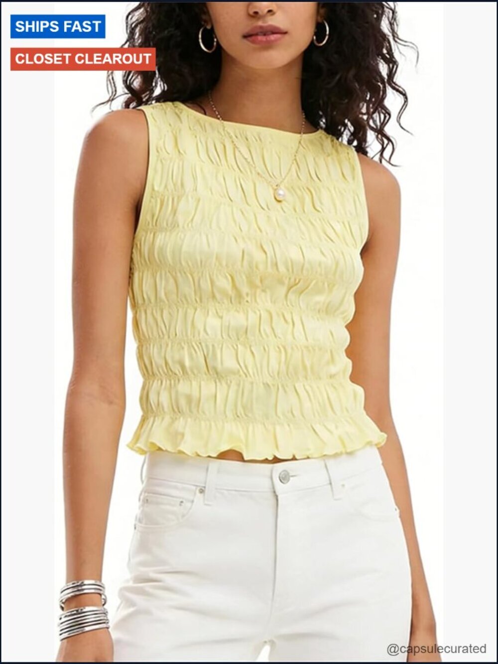 Smocked Sleeveless Ruffle Hem Tank Top Going Out Summer Top